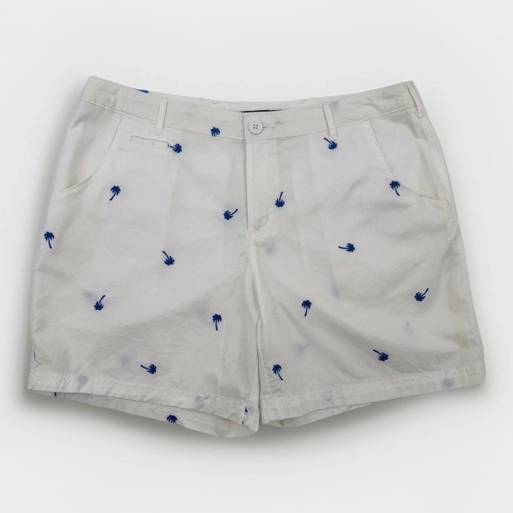 Columbia PFG Fishing Shorts Womens 10 Super Bonehead Blue Palm Trees Embroidered